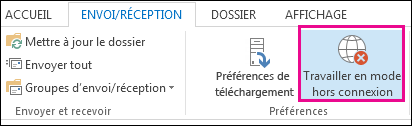 Option Travailler en mode hors connexion sous l’onglet Envoyer/Recevoir