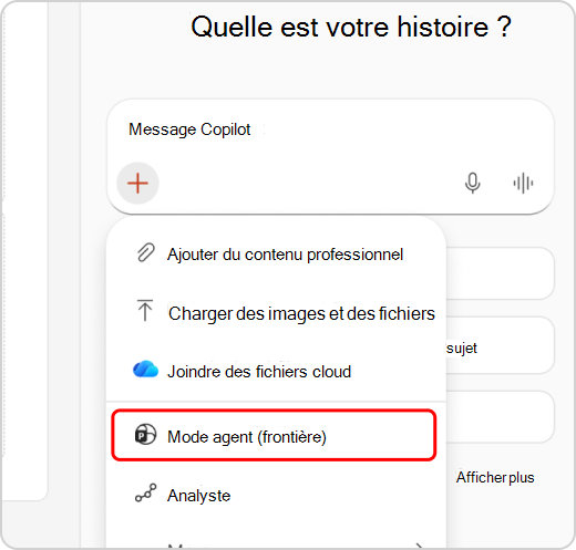 Mode agent mis en évidence dans le menu déroulant