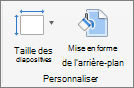 La capture d’écran montre le groupe Personnaliser avec les options Taille des diapositives et Mise en forme de l'arrière-plan.