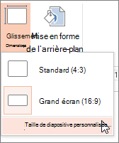 Option de menu Taille de diapositive personnalisée