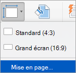 Affiche l’option Mise en page dans le menu Taille des diapositives