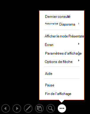 Affichages Menu du mode Présentateur PowerPoint