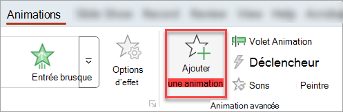 Bouton Ajouter une animation sous l’onglet Animations.