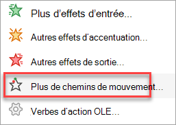 Où trouver plus de chemins de mouvement que ceux du menu Ajouter une animation.