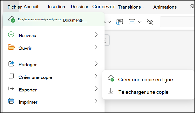 Utilisez l’option Télécharger une copie pour enregistrer la présentation sur votre ordinateur.