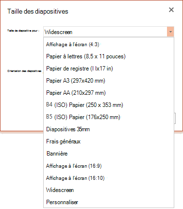 Options de taille des diapositives dans PowerPoint Online