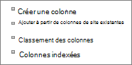 Gros plan du lien Ajouter une colonne existante dans la page Paramètres