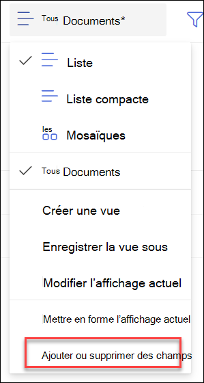 Capture d’écran de l’ajout de champs de suppression