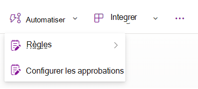 Capture d’écran montrant le menu déroulant avec l’option Configurer les approbations.