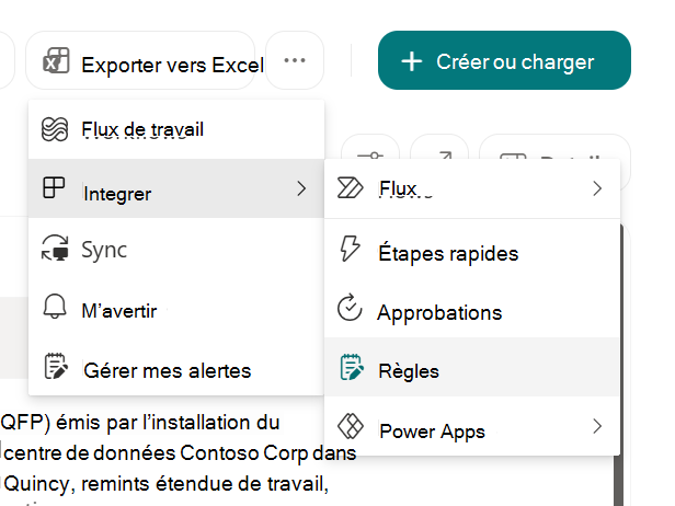 Capture d’écran montrant Créer une règle pour automatiser une liste dans SharePoint.