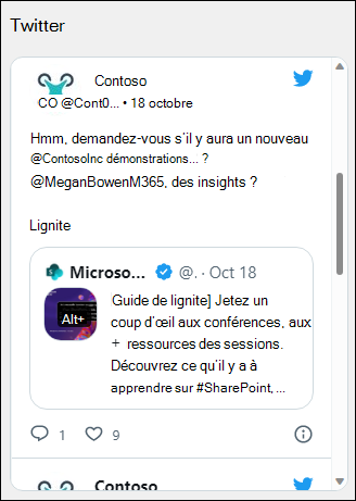 Aperçu du composant WebPart Twitter.