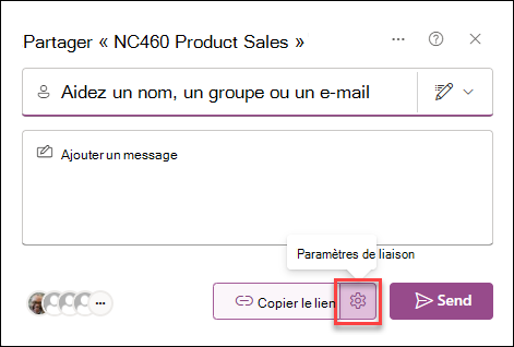 Capture d’écran des paramètres de lien pour la liste