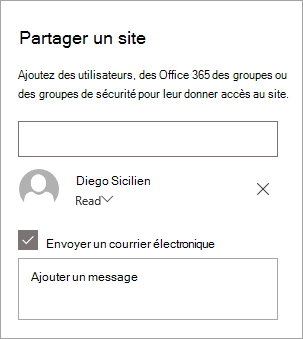 Ajout d’une personne dans le volet Partager le site
