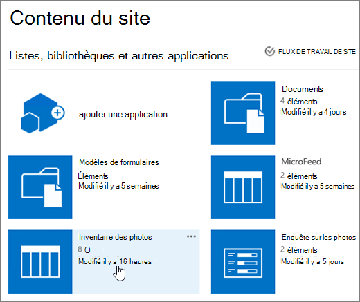 Page de contenu du site avec la liste sélectionnée