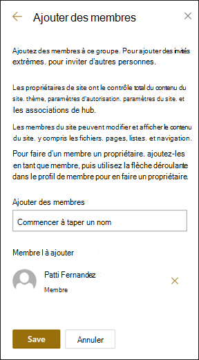 Aperçu du bouton d’ajout de membres.
