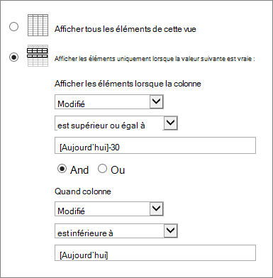 Filtre utilisant [Aujourd'hui]