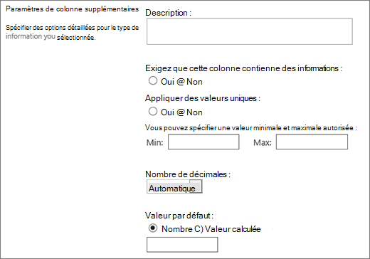Choix de la colonne numérique
