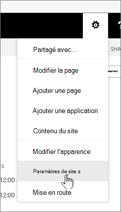 Option Paramètres du site sous le bouton Paramètres