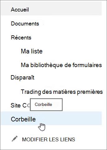 Sélectionnez la Corbeille dans le volet de navigation gauche.
