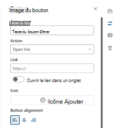 Volet de propriétés du composant WebPart Bouton