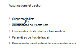 Boîte de dialogue Paramètres de liste avec Supprimer cette liste mis en surbrillance