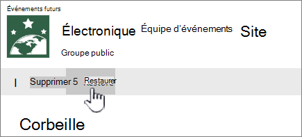 Cliquez sur Restaurer pour ramener des éléments