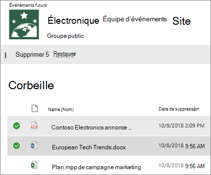 Sélectionner un ou plusieurs éléments à restaurer