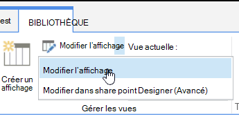 Onglet Bibliothèque avec l’option Modifier l’affichage en surbrillance