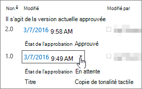 Bouton de la boîte de dialogue de liste déroulante Version