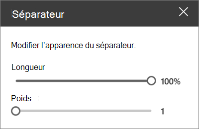 Volet d’informations du composant WebPart Diviseur dans SharePoint Online lors de la modification d’un site