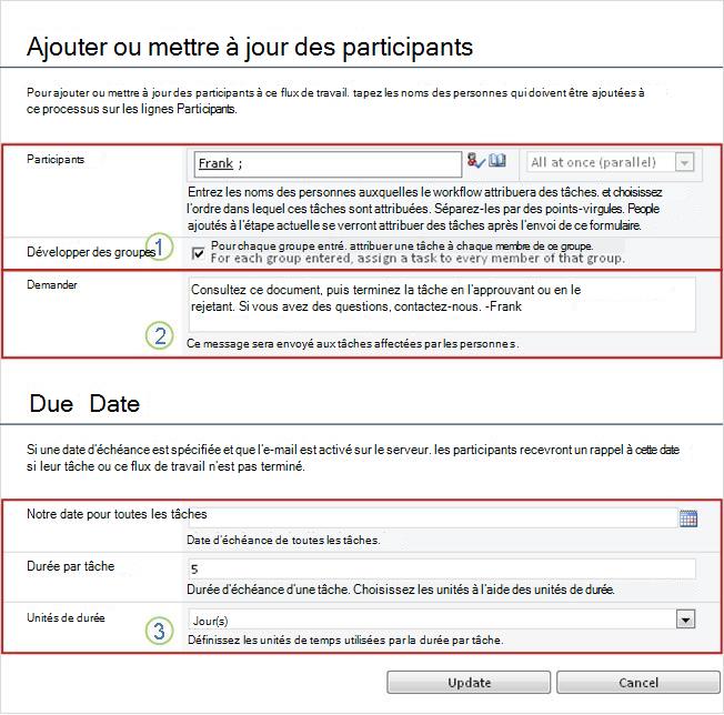Formulaire de modification pour les tâches futures