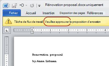 Élément à réviser avec le texte Veuillez réviser entouré