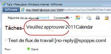 Notification de tâche avec le texte Veuillez approuver entouré