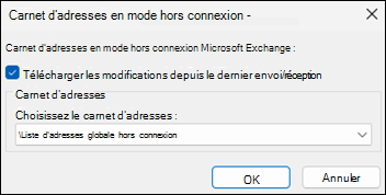 Option Télécharger le carnet d’adresses dans Outlook