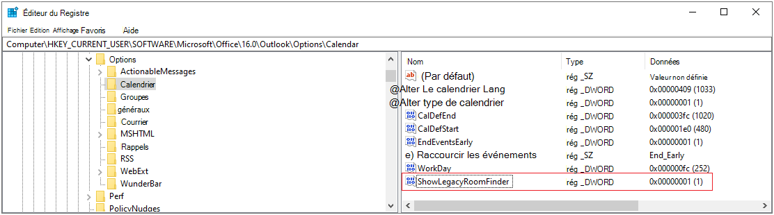 Une image du registre windows.