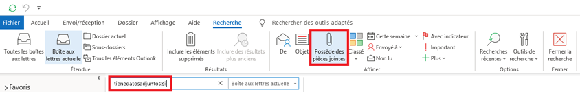 Critères de recherche à partir de l’objet, a des pièces jointes
