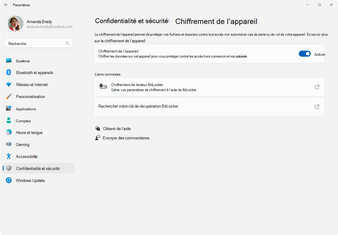 Capture d’écran de Paramètres - Chiffrement de l’appareil.