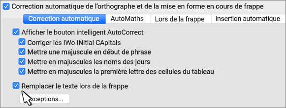 Word pour mac remplace le texte lorsque vous tapez la case à cocher.