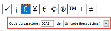 Le champ from vous indique qu’il s’agit d’un symbole Unicode