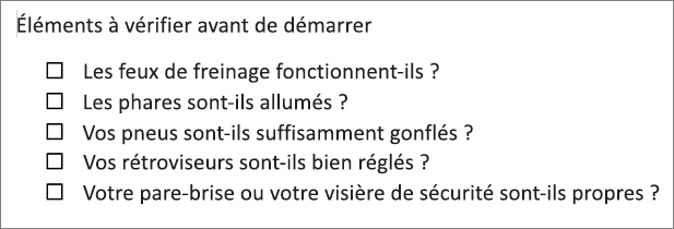 Exemple de liste à puces avec des zones.