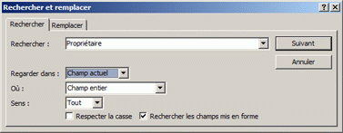 Boîte de dialogue Rechercher et remplacer