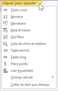 Ajouter une nouvelle colonne de table, tapez Recherche et relation
