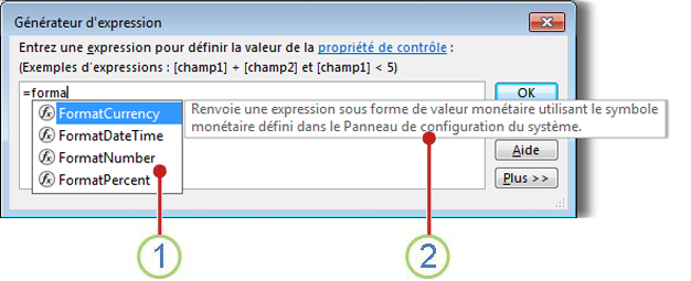 La liste déroulante IntelliSense et un conseil rapide.