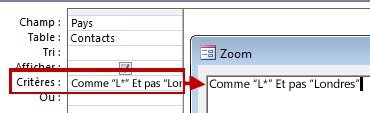 Image du concepteur de requêtes avec PAS et ET PAS suivi du texte à exclure de la recherche