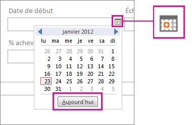 Sélecteur de dates avec le bouton Aujourd’hui sélectionné