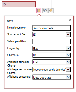 Toutes les propriétés disponibles dans la zone de propriété