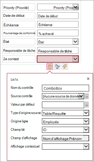Propriétés supplémentaires pour un contrôle de liste déroulante