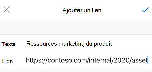 Boîte de dialogue Ajouter un lien dans Outlook pour iOS.