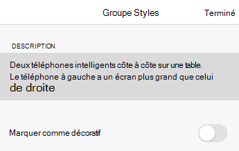 Boîte de dialogue Texte de remplacement dans Word pour iOS.