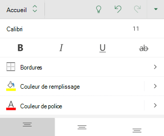 Options de mise en forme de police dans Excel pour Android
